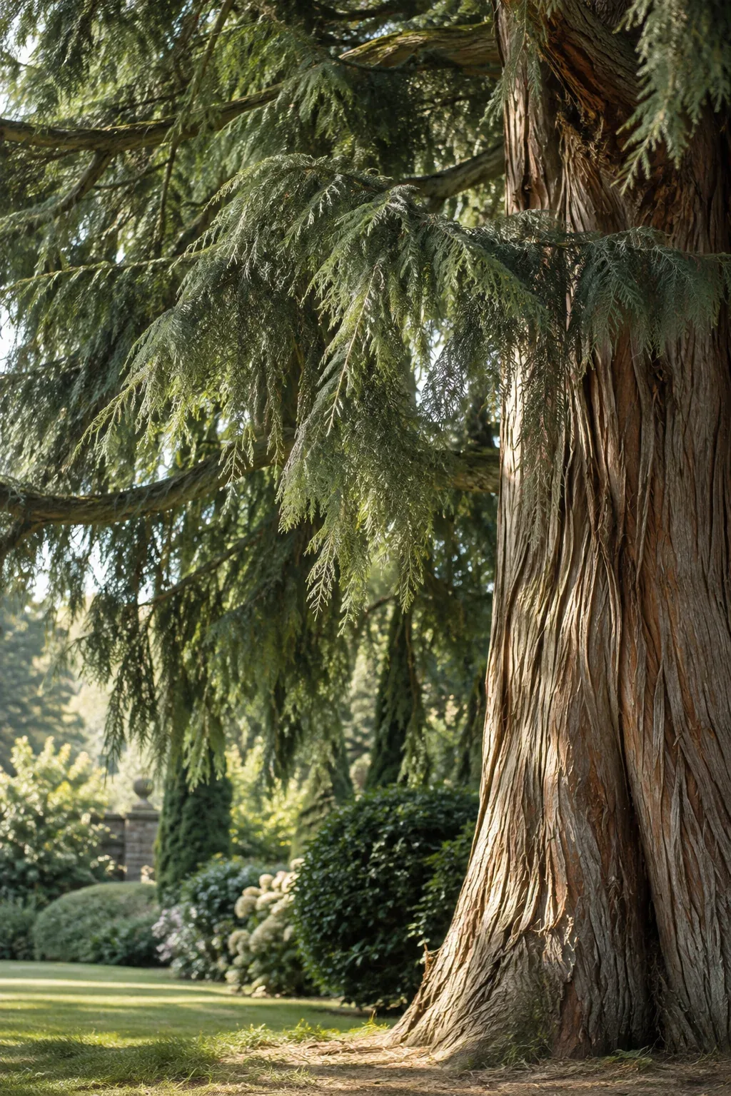 Cedar branches and textured bark