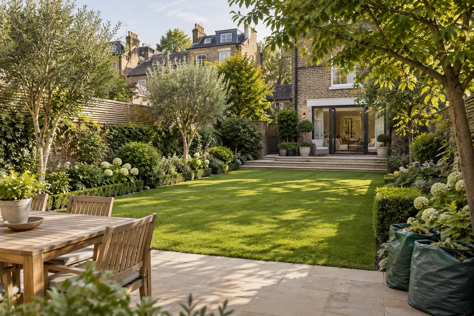 Cleared garden with tidy lawn and boundaries