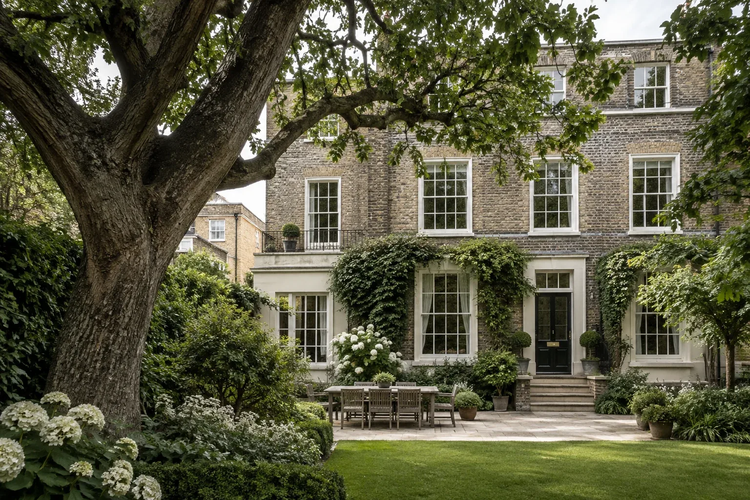 Mature garden tree beside a Georgian London home