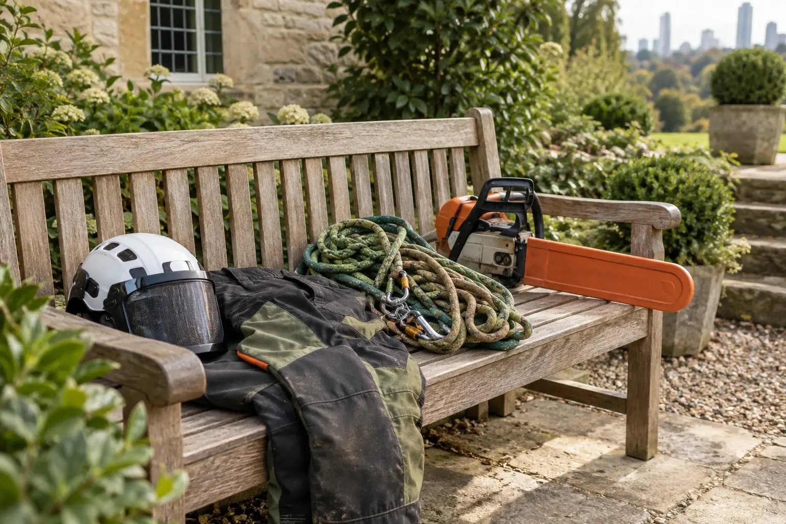 Rigging ropes and protective tree work equipment