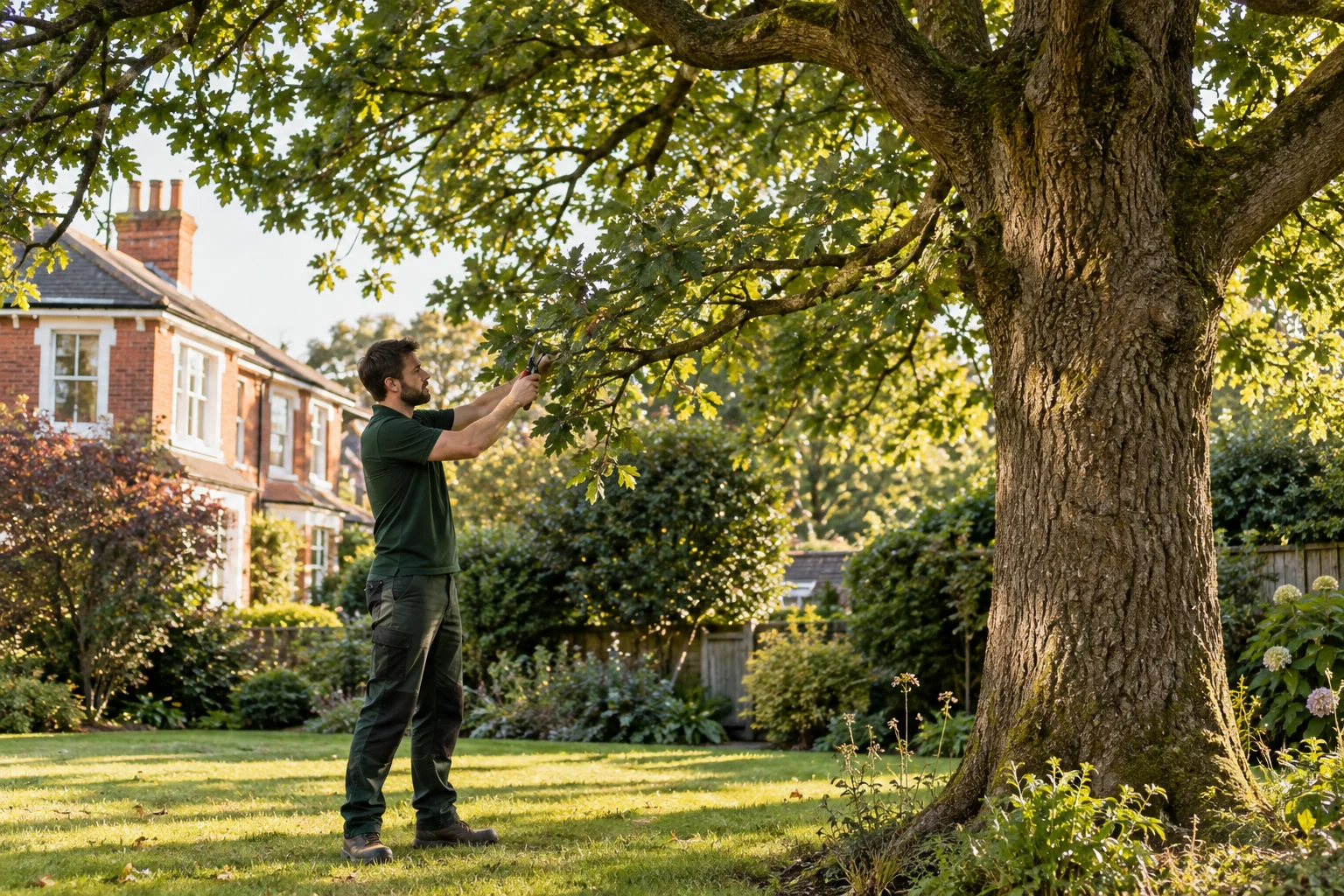 Careful pruning of a garden tree branch