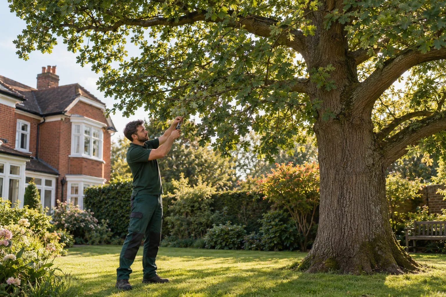 Careful pruning of a garden tree branch